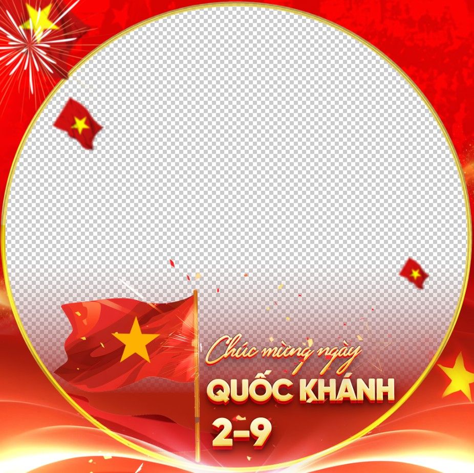 Vietnamese National Day Celebration Frame, Customizable Profile Picture Border, National Flag and Fireworks, Red and Gold Theme, Khung ảnh kỷ niệm ngày Quốc Khánh Việt Nam